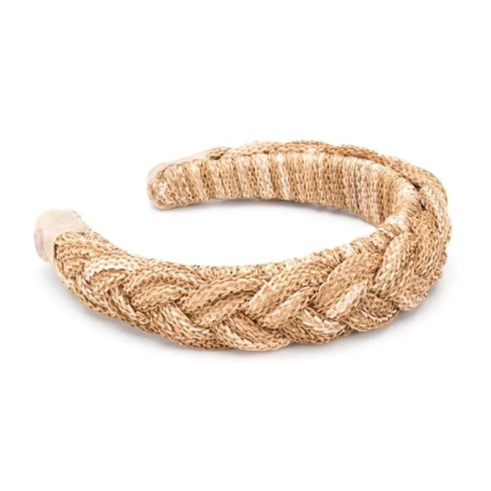 Gucci Braided Straw Rattan Headband GG Logo In Light Brown - Picture 3 of 11